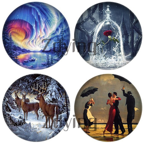 Zdying 5pcs Round Glass Animal landscape Painting Image Cabochons Dome Beads demo flat back DIY Making Jewelry Findings ► Photo 1/4