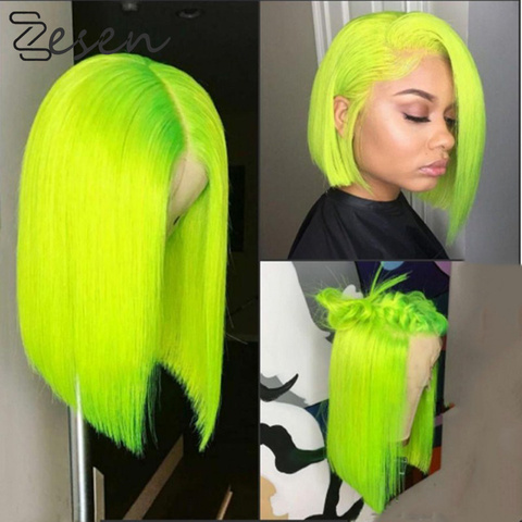 Zesen 13*4 Synthetic Lace Front Wig Straight Hair Bob Wigs Ombre Color and Green Color Lace Frontal Cosplay Short Wigs For Women ► Photo 1/6