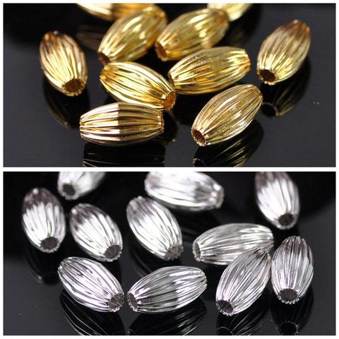 50pcs Gold Plated Color Oval 5x8mm 6x10mm 7x12mm Hollow Plicated Metal Brass Loose Beads lot for Jewelry Making DIY Crafts ► Photo 1/6