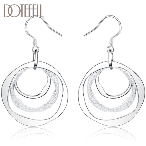 DOTEFFIL 925 Sterling Silver Three Circle Drop Earring For Women Lady Wedding Engagement Party Fashion Jewelry ► Photo 1/6