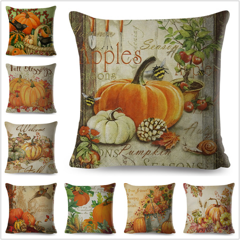 Colorful Watercolor Pumpkin Pillow Case Cartoon Linen Cotton 45x45 cm Cushion Cover for Sofa Home Decor Plant Printed Pillowcase ► Photo 1/6