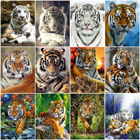 AZQSD Full Kits Square Diamond Painting Tiger Cross Stitch DIY 5D Needlework Diamond Embroidery Sale Animal Home Decoration ► Photo 1/6