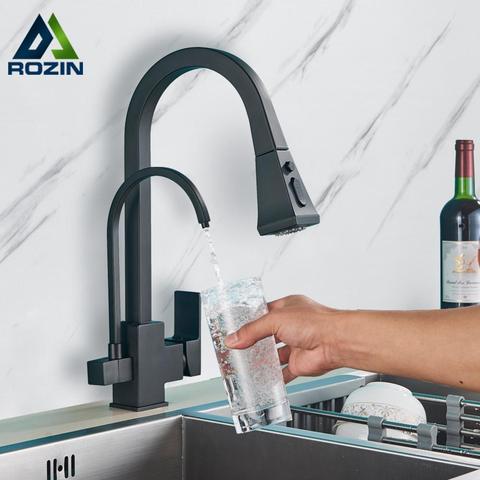 Rozin Pure Water Kitchen Faucets Black Pull Out Purification Filter Tap 3 Way Mixer Torneira Para Cozinha De Parede Crane ► Photo 1/6