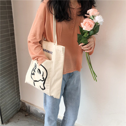 Women Canvas Bag Large Capacity Tote Stick Figure Printed Shoulder Bags Handbag Eco Cotton Cloth Fabric Shopping Bags For Girls ► Photo 1/5