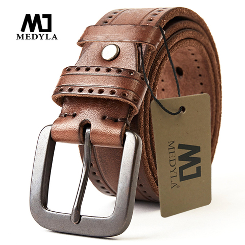 MEDYLA Men's Leather Belts For Men Vintage Alloy Pin Buckle Waistband Strap Jeans Belt For Male Cowhide Belt DSW535 ► Photo 1/6