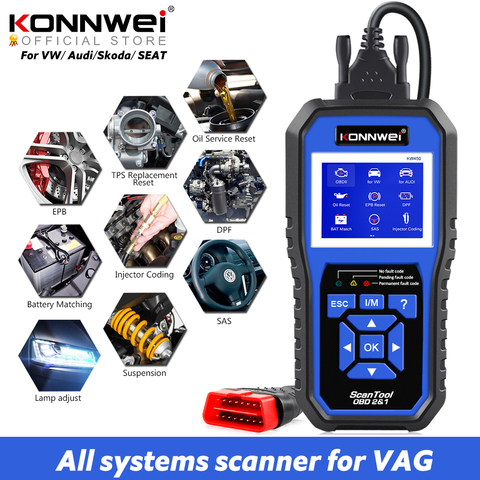 KONNWEI KW450 OBD2 Diagnostic Tool for VAG Cars VW Audi ABS Airbag Oil ABS EPB DPF SRS TPMS Reset Full Systems Scanner VAG COM ► Photo 1/6