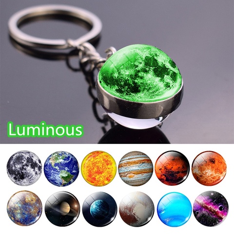 Glow In The Dark Solar System Planet Keyring Galaxy Nebula Luminous Keychain Moon Earth Sun Double Side Glass Ball Key Chain ► Photo 1/6