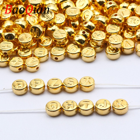 100/200/300/400/500pcs Golden Alphabet Flat Acrylic Letter Beads For Jewelry Making Charm Bracelet Necklace Accessories ► Photo 1/6