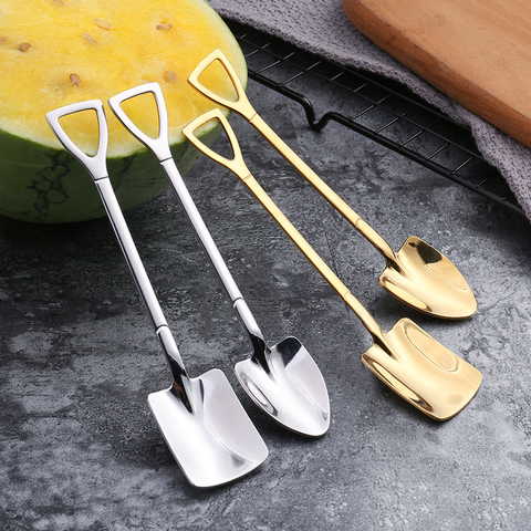 Creative Stainless Steel Ice Cream Coffee Spoon Shovel Shape Shell Tea Spoons 3 Colors Afternoon Tea Dessert Long Handle Spoon ► Photo 1/6