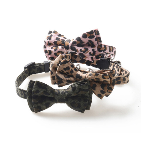 Leopard Print Bowknot Cat Collar Adjustable Buckle Kitty Bow Tie with Bells Puppy Chihuahua Small Dogs Collars Pets Supplies ► Photo 1/6