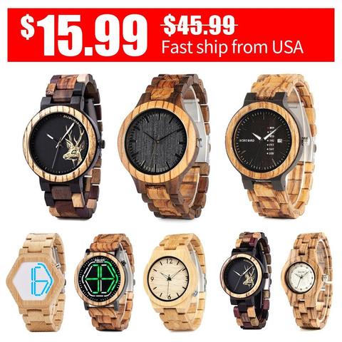 BOBO BIRD Fast Shipping Wooden Wristwatch Handmade Date Week Display Clock relogio masculino LED Gift For Birthday Anniversary ► Photo 1/6