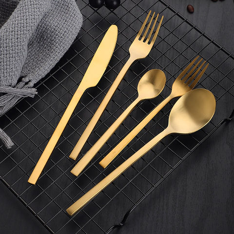 30pcs Gold Cutlery Sets Matt Stainless Steel Tableware Set Knife Fork Coffee Spoon Flatware Set Dishwasher Safe Dinnerware Set ► Photo 1/6
