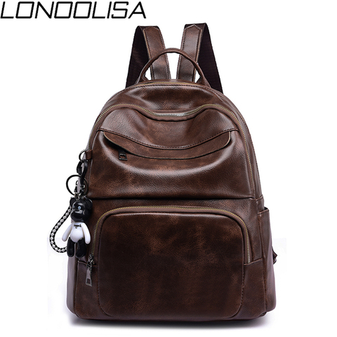 New Vintage Soft Leather Women Backpack Cute Bear Pendant School Bag For Teenage Girls Light & Large Capacity Ladies Travel Bags ► Photo 1/6