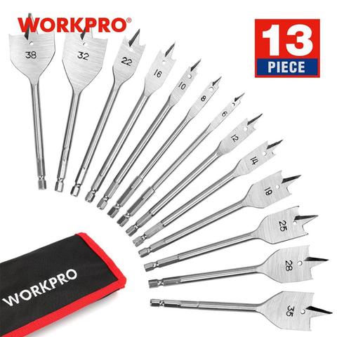 WORKPRO 13-Piece Spade Drill Bit Set in Metric Paddle Flat Bits for Woodworking,Nylon Storage Pouch Included ► Photo 1/6