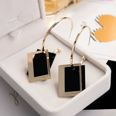 2022 Geometric Square Earrings for Women Hanging Dangle Earrings Gold Black Color Fashion Statement Earrings Female Jewelry ► Photo 1/6