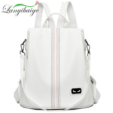 White Women PU Leather Backpack School Bags For Teens Girls Travel Anti-theft Backpack Sac a Dos High Quality Ladies Bagpack ► Photo 1/6