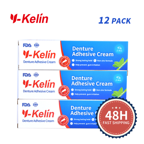 Hot Sale Y-Kelin Denture Adhesive Cream Strong Hold 40 Gram 12 Packs For Upper And Lower Dentures Extra-Strong Secure ► Photo 1/5
