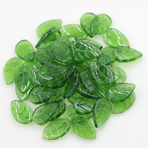 50pcs Glass Petal Beads 10*18mm Green Color Leave Shape Beads Crafts DIY Crystal Pendant Earings Jewelry Making Accessories ► Photo 1/6