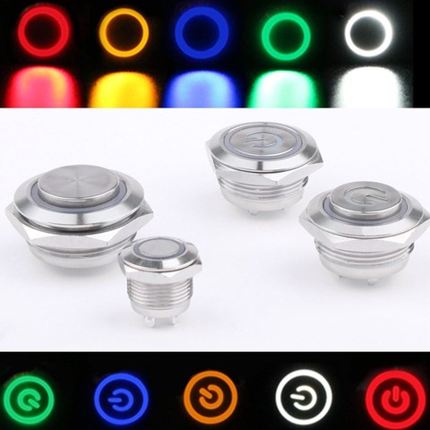 12mm 16mm 19mm 22mm Ultra Short Micro Stroke Stainless Steel Push Button Switch with LED Lamp Waterproof Self-reset/Momentary ► Photo 1/5