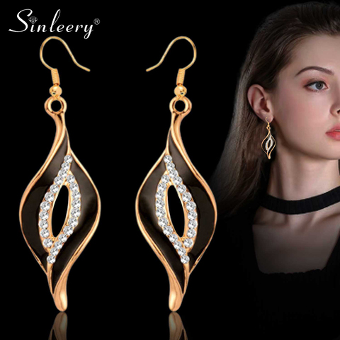 SINLEERY Charm White Black Enamel Earrings For Women Gold Leaf Drop Earrings Female Fashion Jewelry ES524 SSA ► Photo 1/6