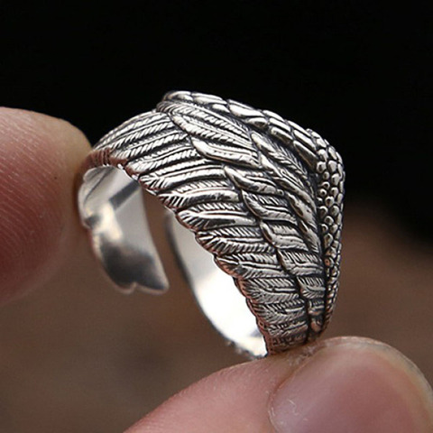 Huitan Creative Wings Opening Ring Antique Silver Color Vintage Party Punk Female Finger Jewelry Ring Anniversary Cool Girl Gift ► Photo 1/6