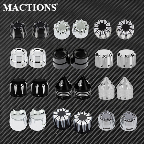 2xMotorcycle Front Axle Nut Covers Caps Aluminum Black/Chrome For Harley Sportster Touring Softail Dyna VRSC Fat Bob Wide Glide ► Photo 1/6