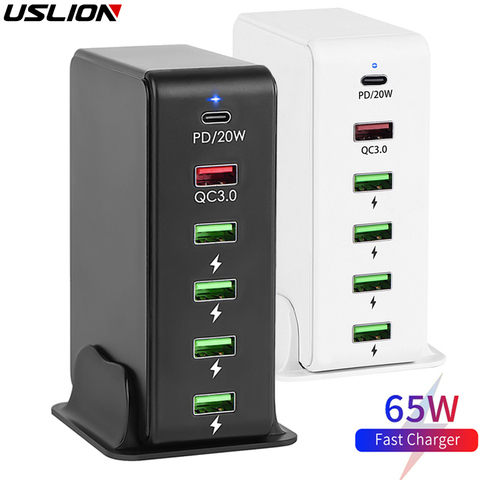 USLION 6 Port USB PD Fast Charger For Xiaomi samsung S9 QC 3.0 EU US UK AU Charging Station Universal Phone Desktop Wall Charger ► Photo 1/6