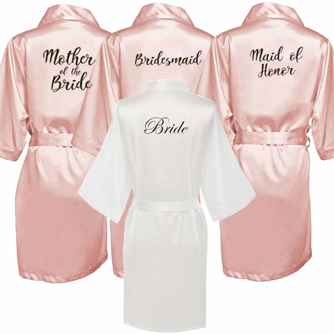 new bride bridesmaid robe with white black letters mother sister of the bride wedding gift bathrobe kimono satin robes ► Photo 1/6