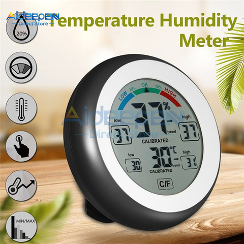 LCD Digital Touch Screen Thermometer Hygrometer Round Digital Indoor Temperature Humidity Meter For Weather Station Car ► Photo 1/6