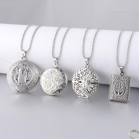 2pcs/lot Heart Oval Locket Pendants for Women Men Openable Photo Frame Stainless Steel Necklaces Family Love Collar 50cm ► Photo 1/6