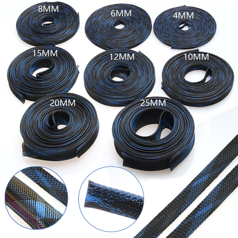 5/10M Cable Sleeve Blue&Black Expandable High Density Wire Protection PET Nylon Braided Sleeving Cables 2/4/6/8/10/12/15/20/25mm ► Photo 1/6