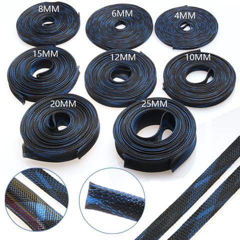 5/10M Cable Sleeve Blue&Black Expandable High Density Wire