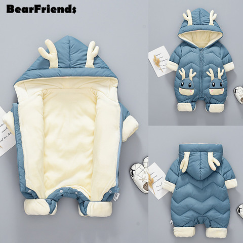 2022 New born Baby Girl clothes Winter Snowsuit Plus Velvet Thick Baby Boys Jumpsuit 0-3 Years Romper boy Overalls Toddler Coat ► Photo 1/6