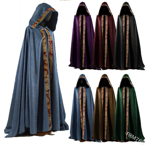 Medieval Women Men Vintage Gothic Hooded Cloak Coat Halloween Vampire Devil Wizard Cape Viking Robe Gown Party Cosplay Costume ► Photo 1/6