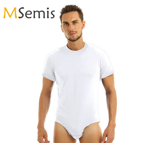 Mens Bodysuit Lingerie One Piece Lingerie Round Neck Short Sleeves Press Crotch T-shirt Bodysuit Romper Pajamas Bodysuit ► Photo 1/6