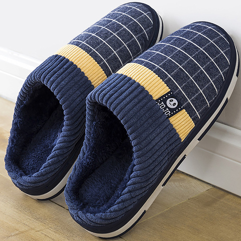 2022 Men Slippers New Warm  Men's Slippers Short Plush Flock Home Slippers for Men Hard-wearing Non-slip Sewing Soft Male Shoes ► Photo 1/6
