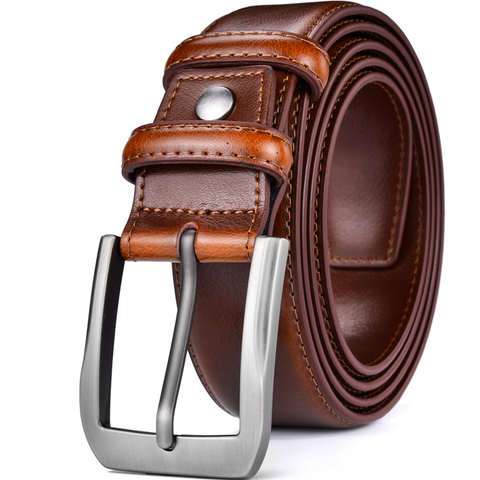 Men's Genuine Leather Dress Belt Classic Stitched Design 38mm 'ALL LEATHER' Regular Big and Tall Sizes ► Photo 1/6