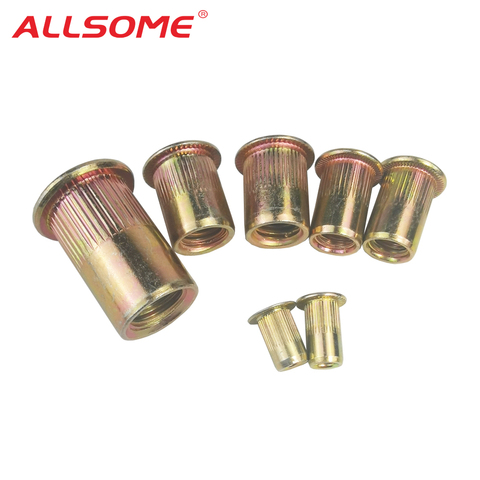 ALLSOME Carbon Steel Rivet Nuts Flat Head Insert Nutsert Threaded Rivetnut M3 M4 M5 M6 M8 M10 ► Photo 1/2