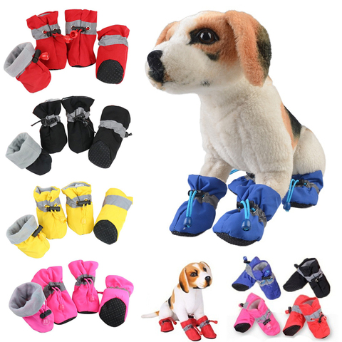 4pcs/set Waterproof Winter Pet Dog Shoes Anti-slip Rain Snow Boots Footwear Thick Warm For Small Cats Puppy Dogs Socks Booties ► Photo 1/6