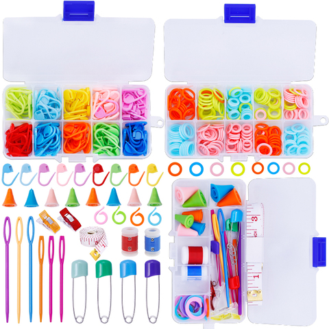 LMDZ 381pcs Sewing Ring Markers and Colorful Knitting Crochet Lock Counter Needle Holder + Knitting Tools Kit with 3 Storage Box ► Photo 1/6