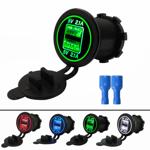 Universal Car Charger USB Vehicle DC12V-24V Waterproof Dual USB Charger 2 Ports Power Socket 5V 2.1A/2.1A with LED Display ► Photo 1/6