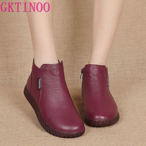 GKTINOO Vintage Handmade Genuine Leather Women Ankle Boots Casual Snow Boots Winter Ladies Flat Shoes Zip Rubber Botines Mujer ► Photo 1/6