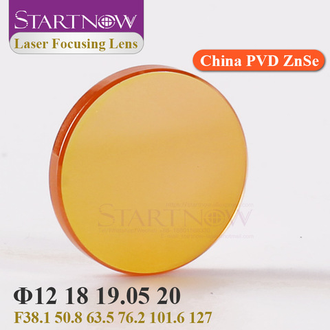 Startnow CO2 Laser Focus Lens China PVD ZnSe 12 18mm 19.05 20 mm F38.1 50.8 63.5 76.2 101.6 1.5