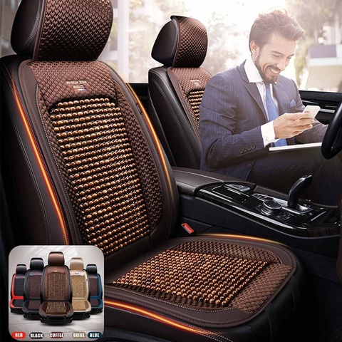 Beads Leather + Bamboo Car Seat Covers Breathable Summer Cooling Auto Front Seat Cushion Protector Universal ► Photo 1/6