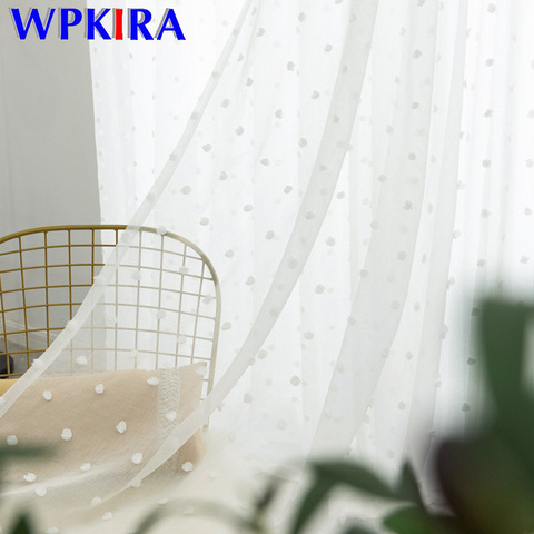 Korean Tulle for Kid Bedroom Cotton ball Embroidered Window Screening White Voile Curtain for Living room Bay Window Kitchen D3 ► Photo 1/6