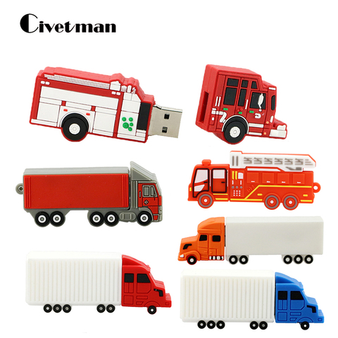 Pen Drive 256G Cartoon Container Truck USB Flash Drive Fire Truck 16GB 32GB 64GB 128GB Pendrive Fire Engine Memory Stick Cle USB ► Photo 1/6
