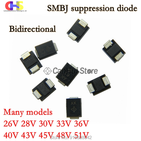 20pcs 600W SMB DO-214AA TVS DIODE SMBJ26CA SMBJ28CA SMBJ30CA SMBJ33CA SMBJ36CA SMBJ40CA SMBJ43CA SMBJ45CA SMBJ48CA SMBJ51CA ► Photo 1/3