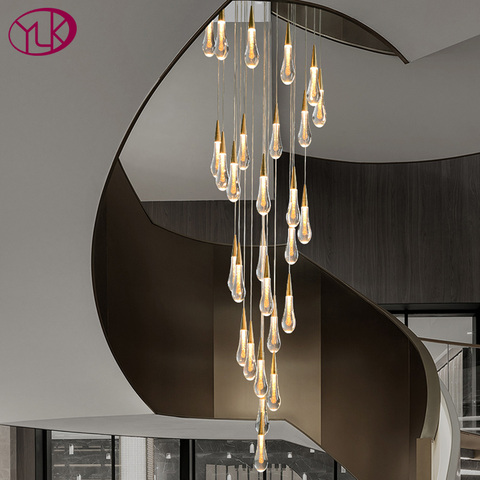 Modern crystal light chandelier for staircase large gold drop design led cristal lamp long villa lobby hanging lighting fixture ► Photo 1/1