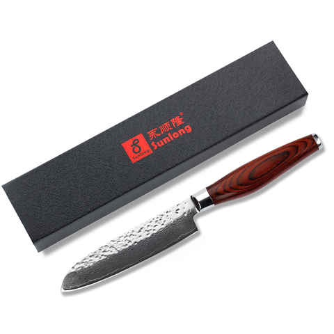 Sunlong Santoku Knife 5 inch Chef's Knives Japanese Damascus steel Vegetable Knife Redwood Handle ► Photo 1/6