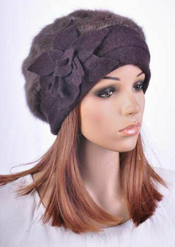 M602 Cute Flower Winter Warm Rabbit Fur & Wool Fashion Women's Dress Hat Beanie Cap Coffee Brown ► Photo 1/3